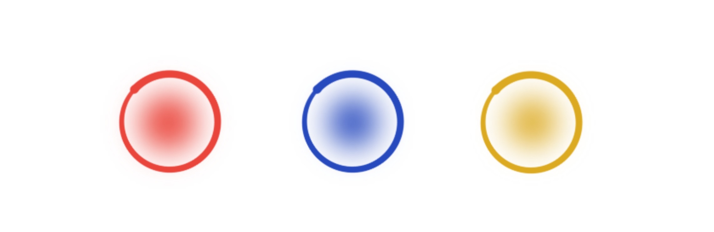 Three circles, each with a hazy dot of color in the center. The circles left to right are colored Red, Blue, and Yellow, and are meant to represent the three parts of the soul. The Henki, Luonto, and Itse.